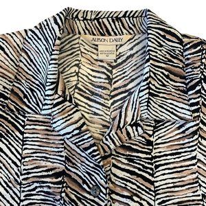 Alison Daley Blouse Top Sz 12 Animal Print Jungle Long Sleeve Button Collared